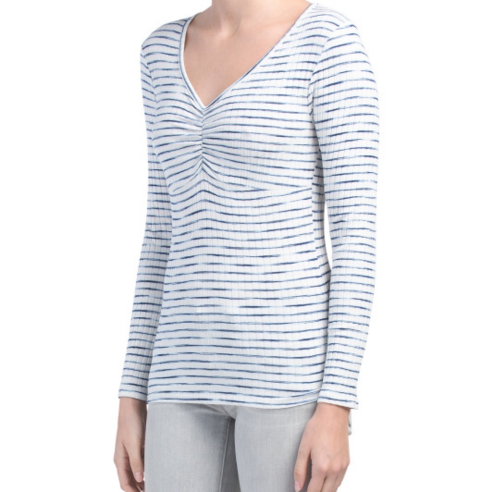 GYFT Long Sleeve Striped Ribbed Top L NEW